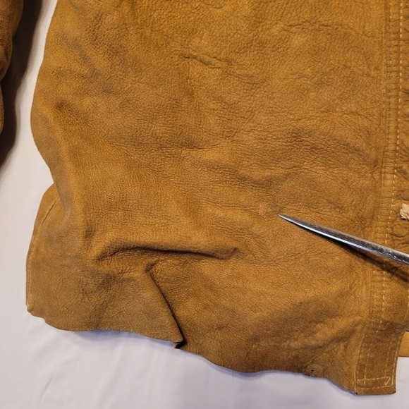 Vintage Robert Lewis Idea Heavy Leather Jacket Tan Distressed Men's Size 40 - Picture 12 of 16